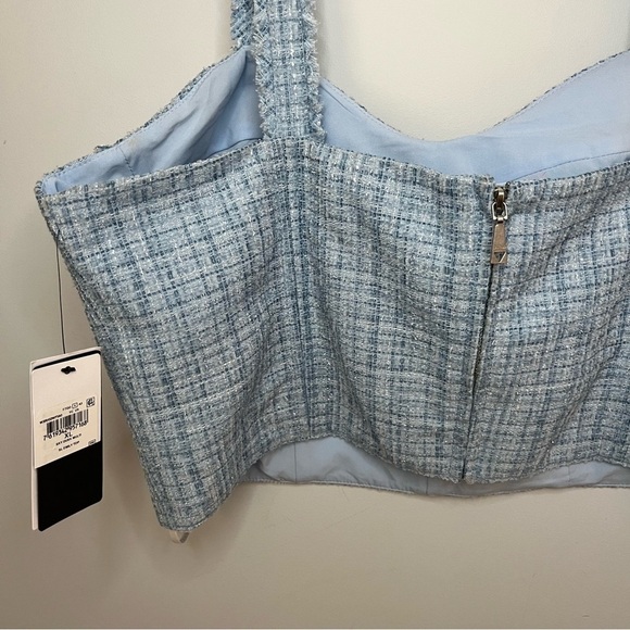Guess Emily Sky Blue Tweed Plaid Cropped Bustier Top Size XLarge NWT - Picture 14 of 16